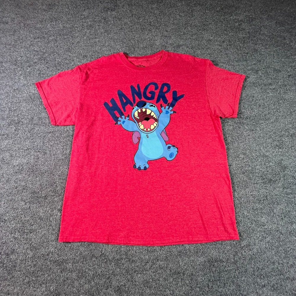 Disney Stitch T-Shirt Mens XL Red Hangry Graphic Short Sleeve Summer Casual